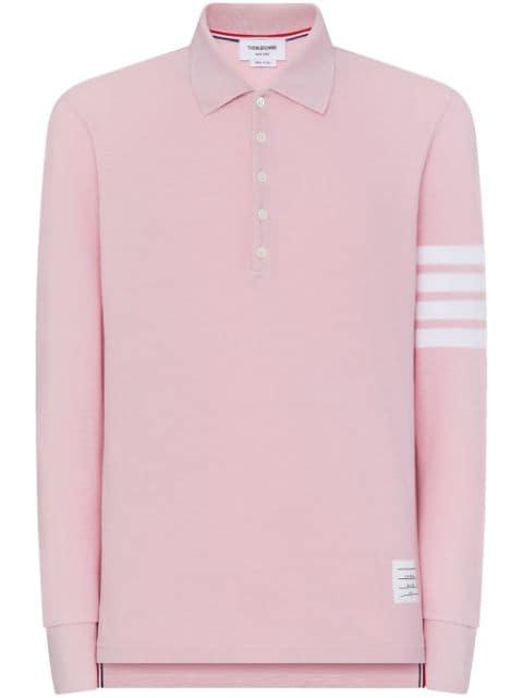 three-stripe long-sleeved polo shirt by THOM BROWNE