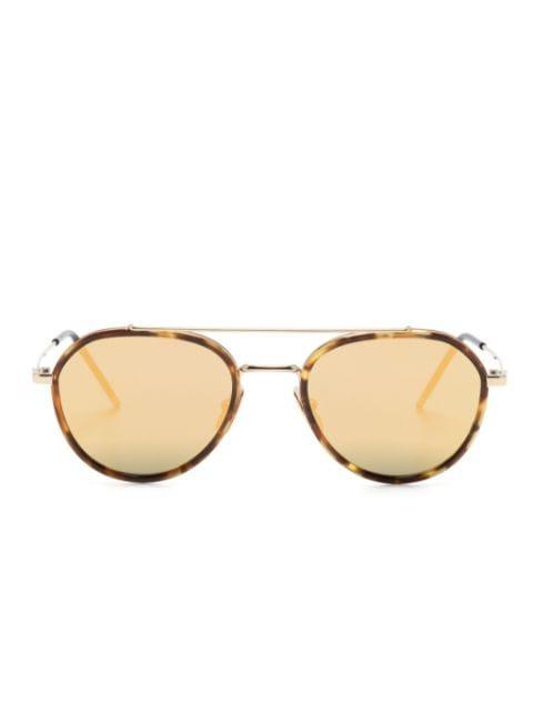 tortoiseshell-effect double-bridge sunglasses by THOM BROWNE