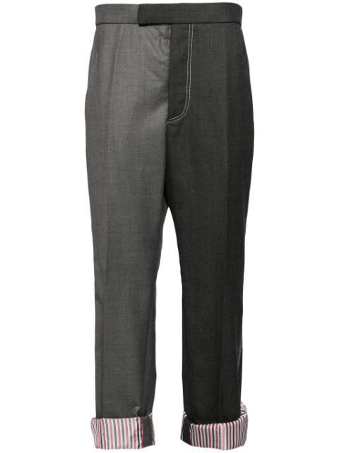 two-tone wool trousers by THOM BROWNE