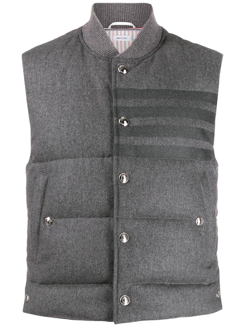 wool flannel 4-Bar down fill vest by THOM BROWNE