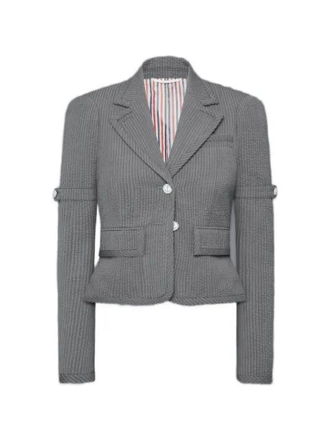 wool seersucker cropped jacket by THOM BROWNE