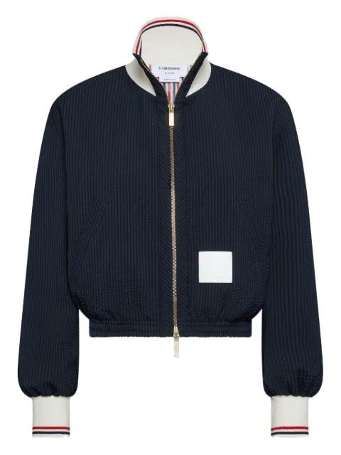 wool seersucker zip up track jacket by THOM BROWNE