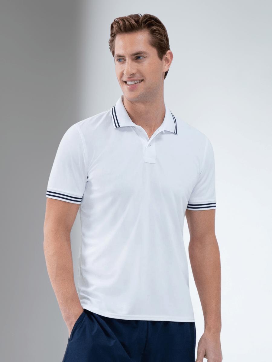 Performance Men's Classic Tennis Rib Collar Polo - White/Midnight by THONG THAI CO. LTD