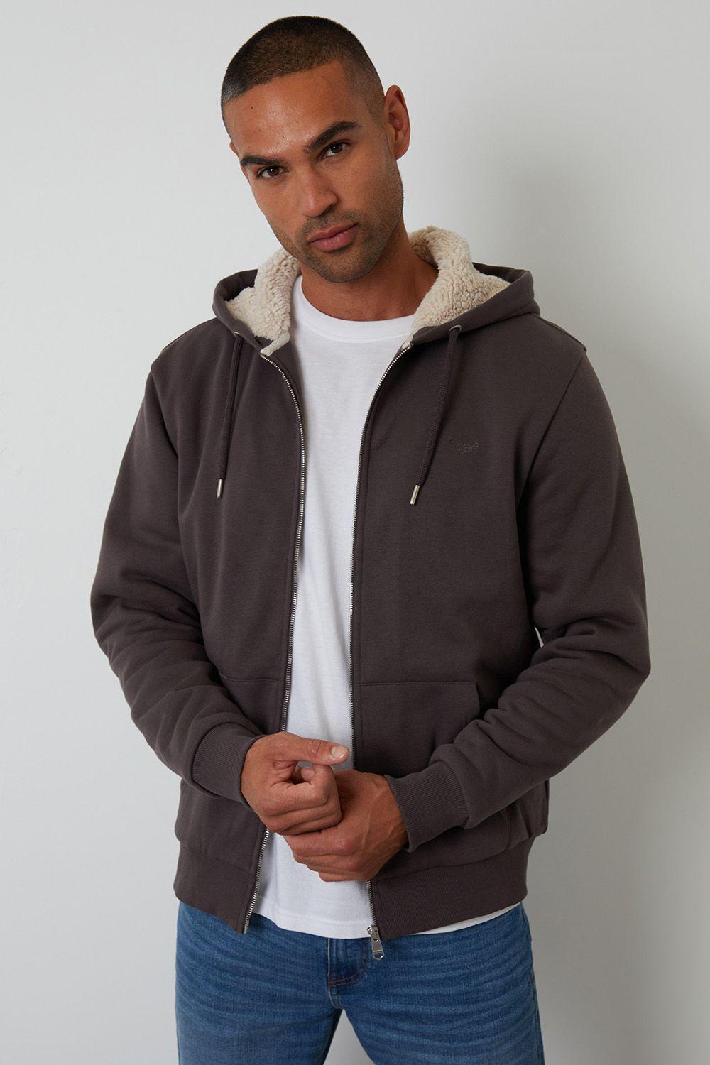 Borg Lined Zip Through Hoodie by THREADBARE