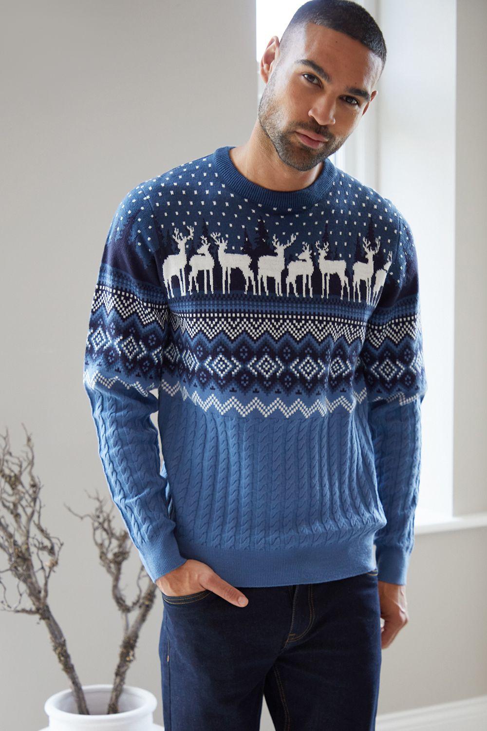 'Bucks' Cable Knit Fairisle Crew Neck Christmas Jumper by THREADBARE