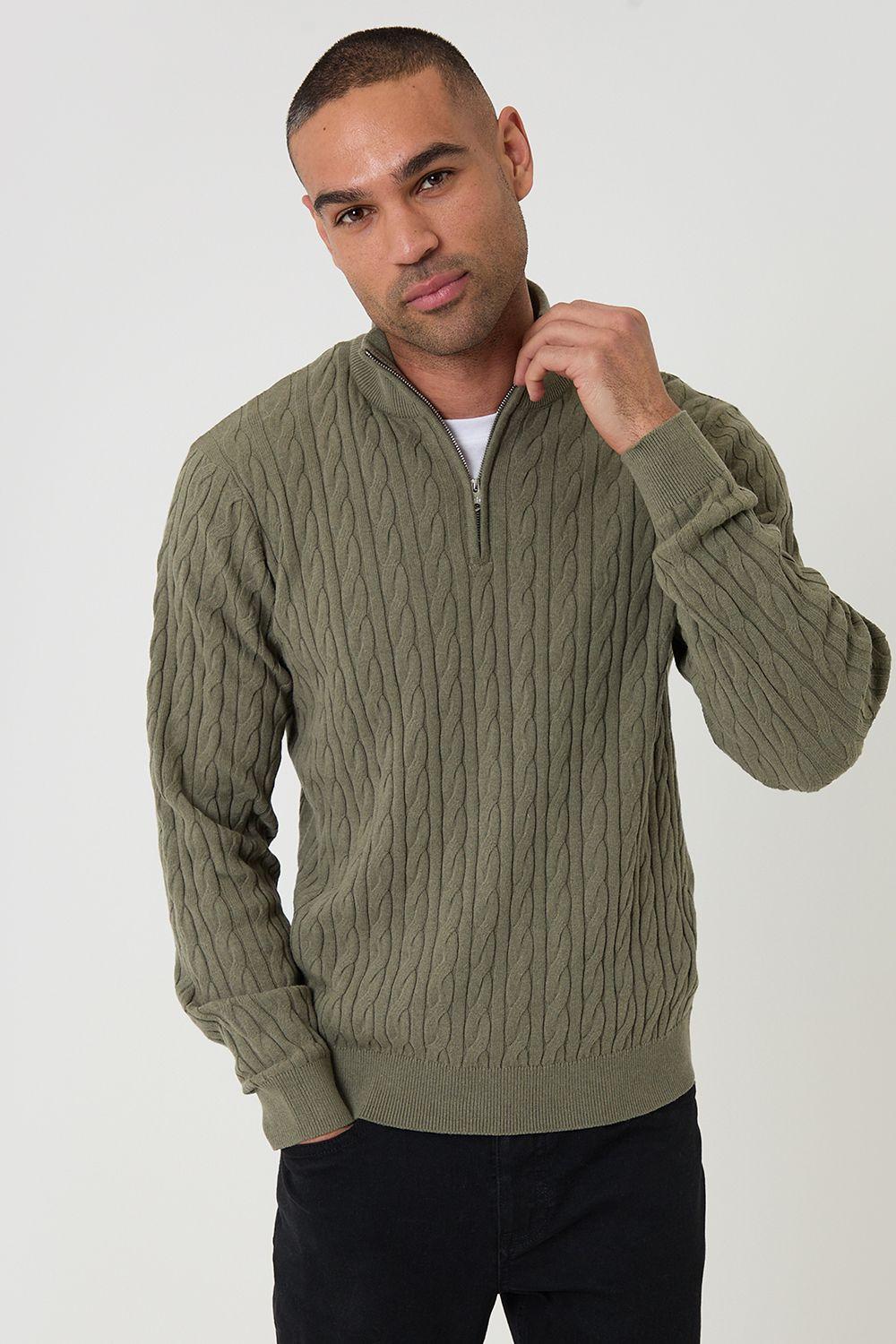 Cable Knit Quarter Zip Jumper by THREADBARE