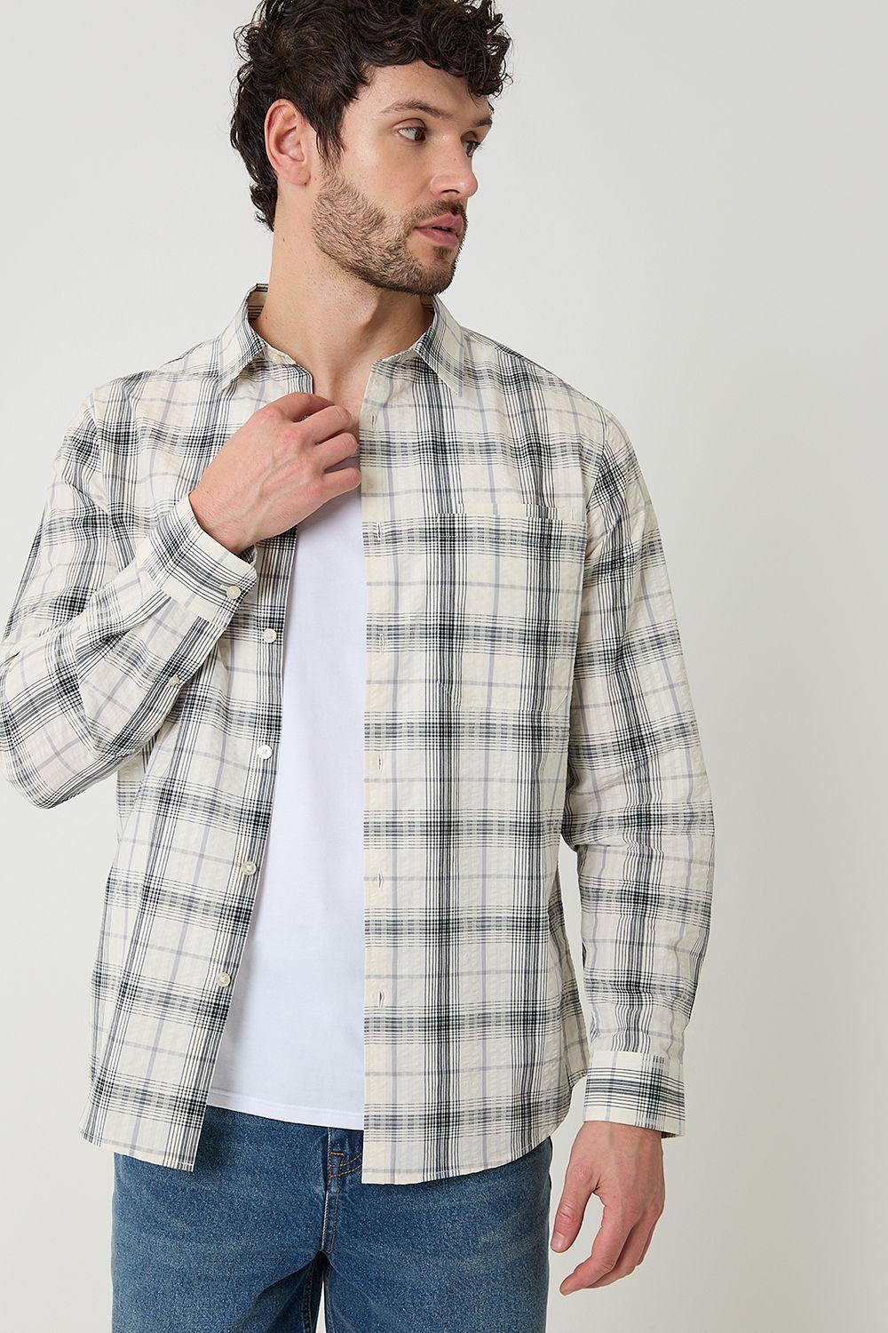 Check Cotton Long Sleeve Shirt by THREADBARE