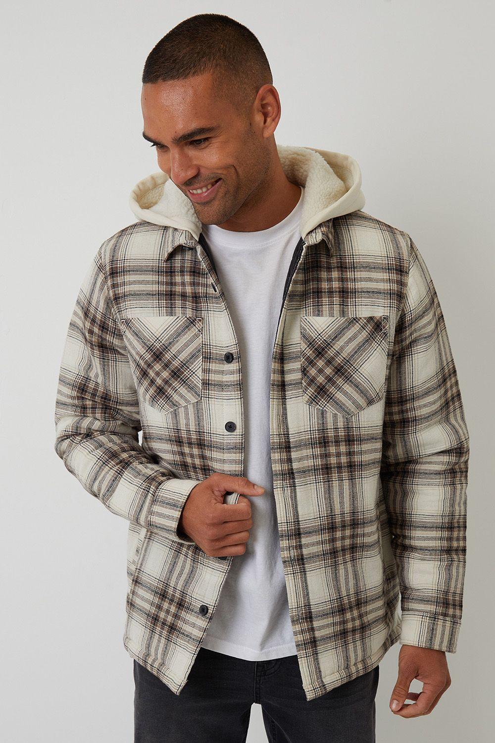 Check Quilted Shacket with Borg Lined Hood by THREADBARE