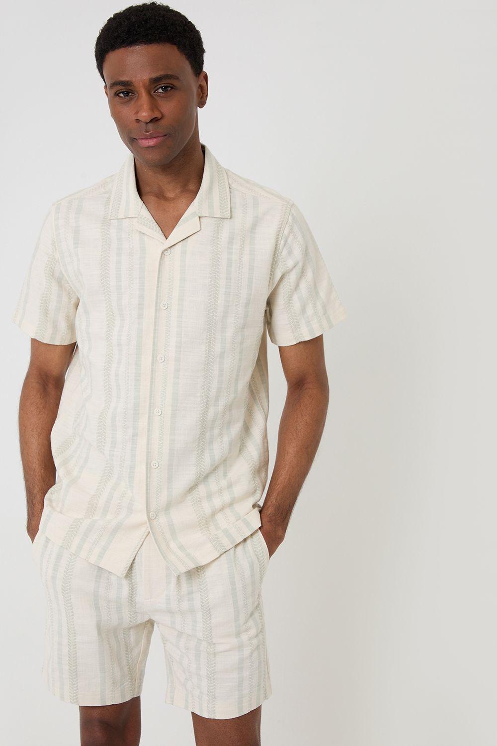 Chevron Stripe Cotton Short Sleeve Shirt by THREADBARE