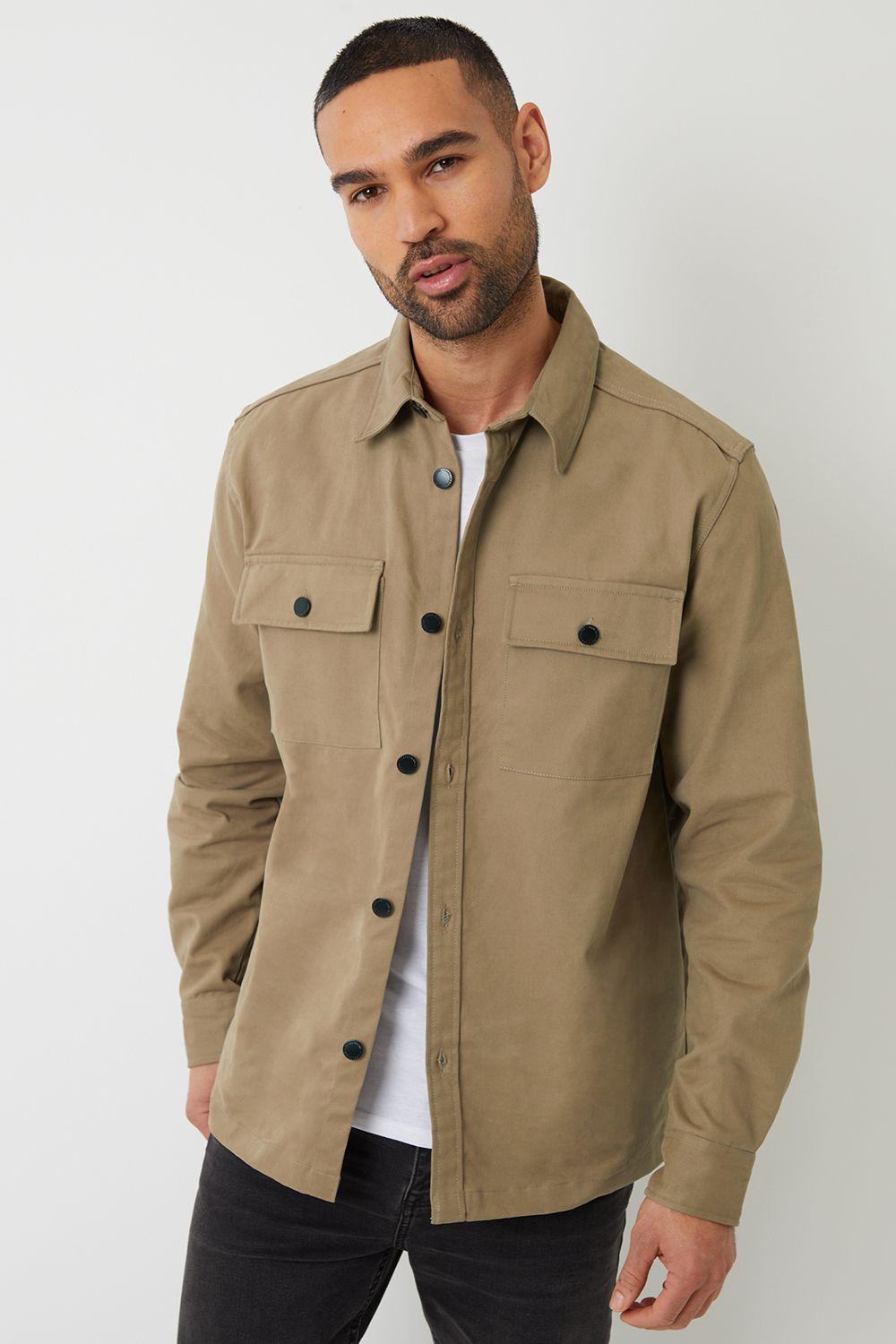 'Church' Cotton Twill Button Up Shacket by THREADBARE