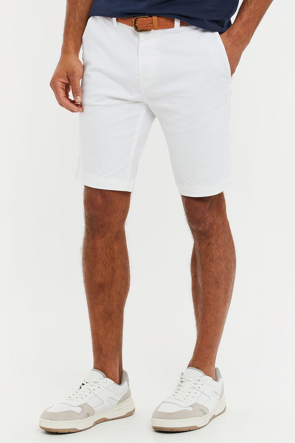 'Conta' Cotton Turn-Up Chino Shorts with Woven Belt by THREADBARE