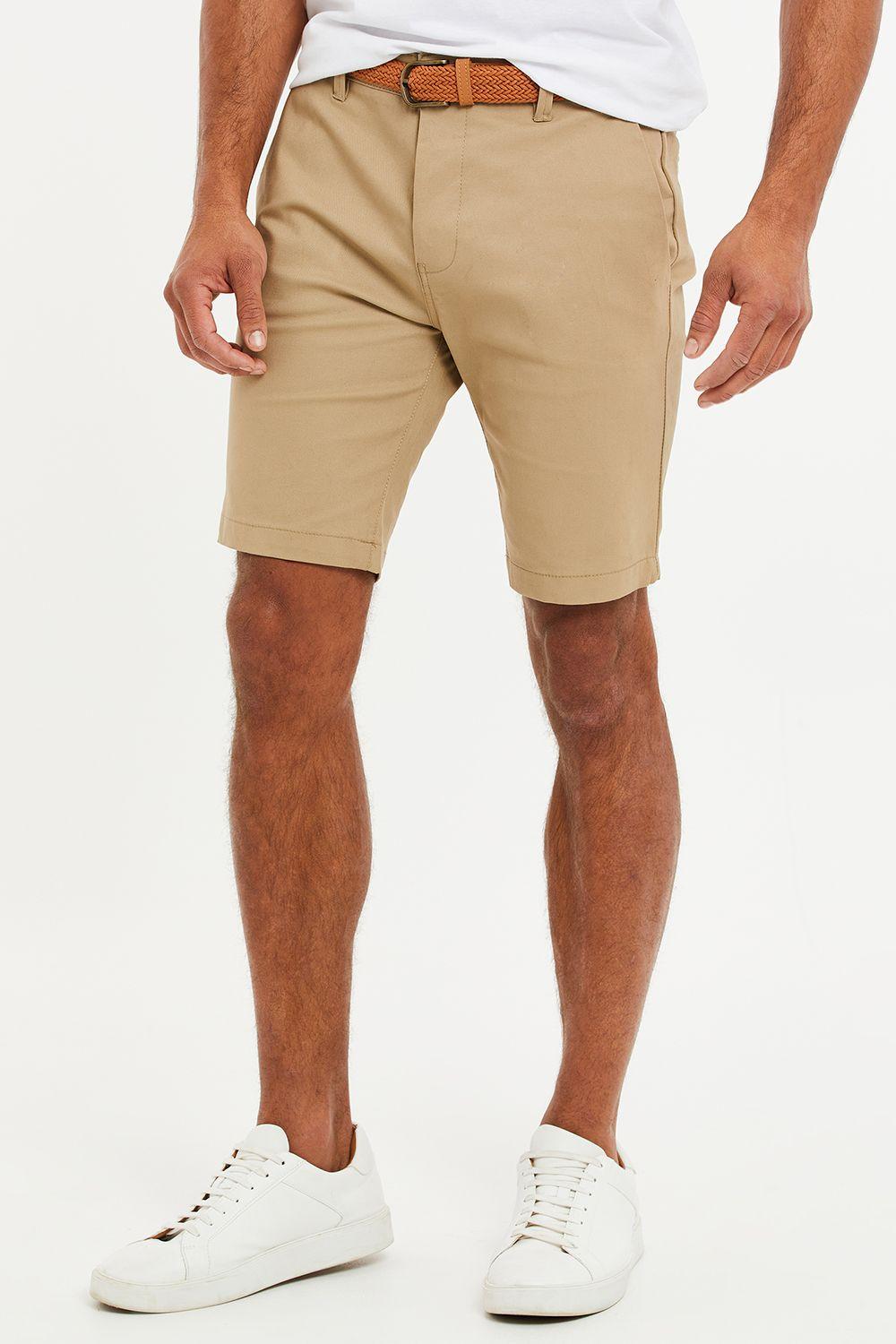 'Conta' Cotton Turn-Up Chino Shorts with Woven Belt by THREADBARE