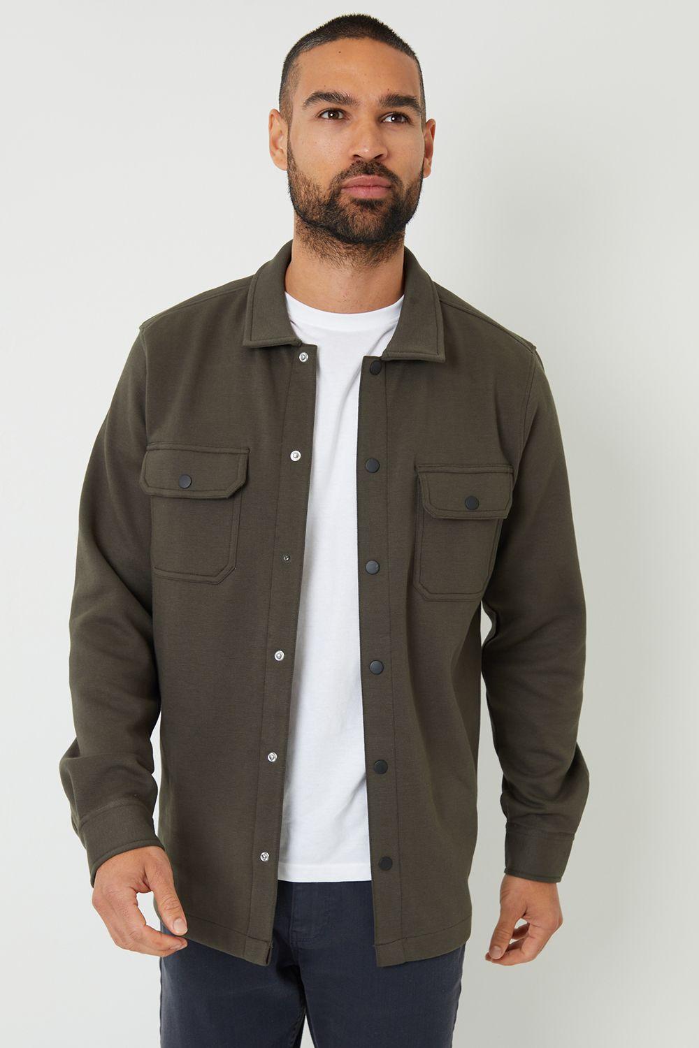 Cotton Blend Popper Fastening Pique Shacket by THREADBARE