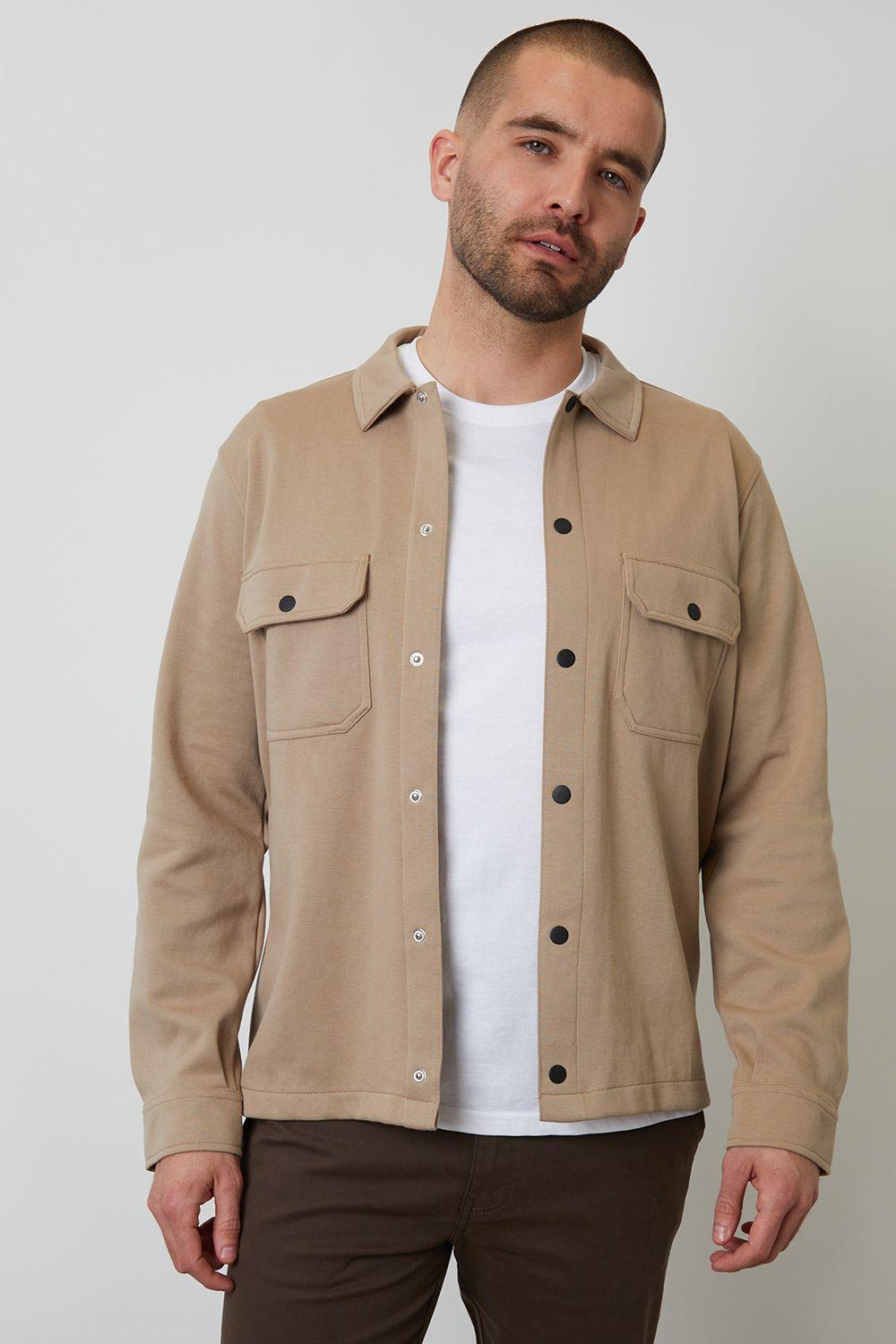 Cotton Blend Popper Fastening Pique Shacket by THREADBARE