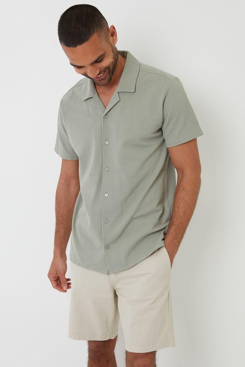 Cotton Pique Revere Collar Short Sleeve Shirt by THREADBARE