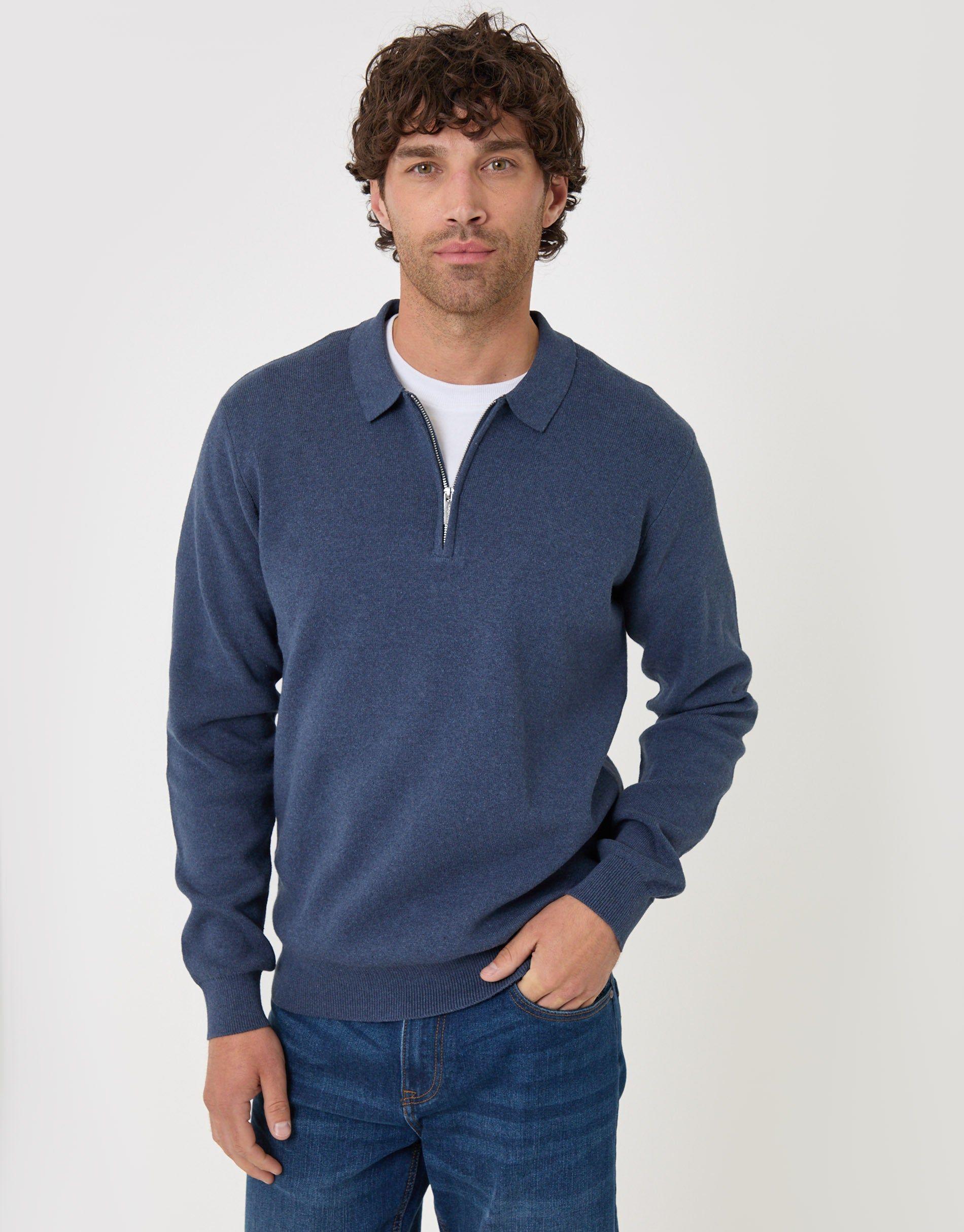Cotton Rich Quarter Zip Long Sleeve Polo by THREADBARE