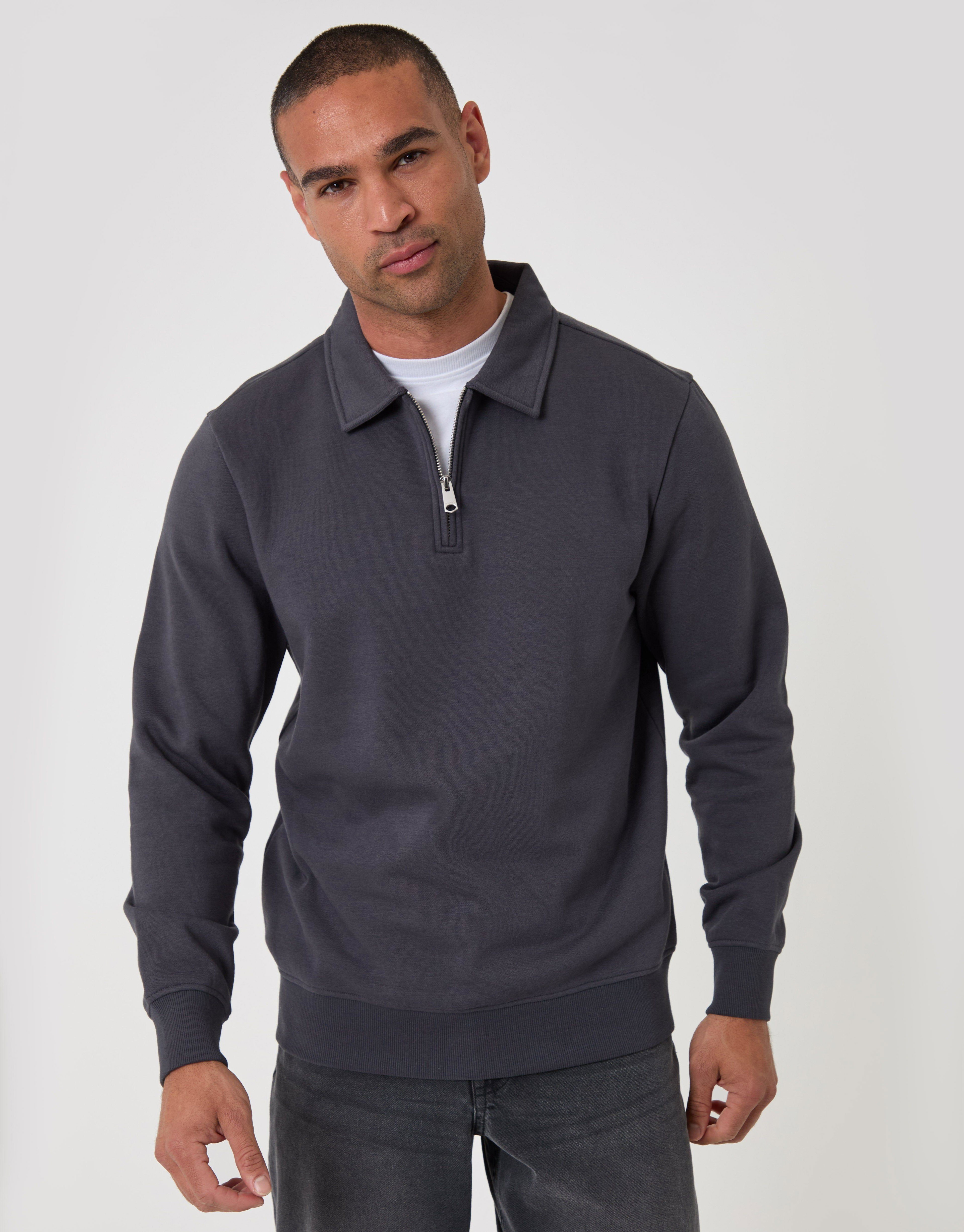 Cotton Rich Quarter Zip Polo Sweatshirt by THREADBARE