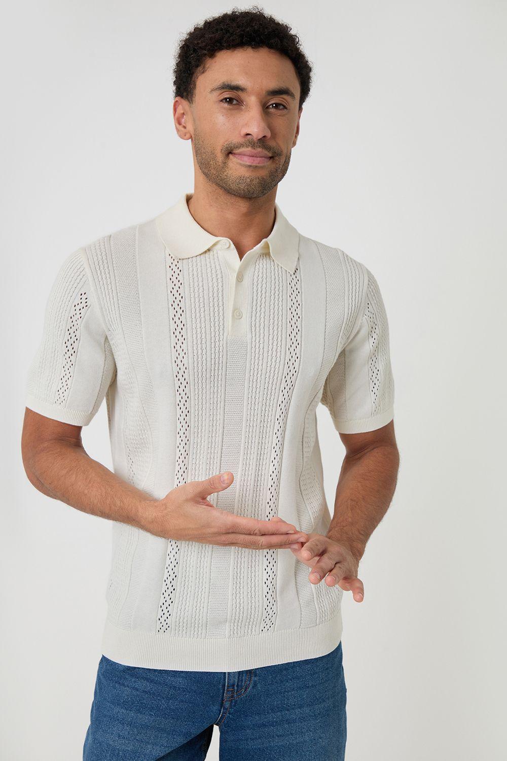 Cotton Textured Stripe Knitted Polo by THREADBARE