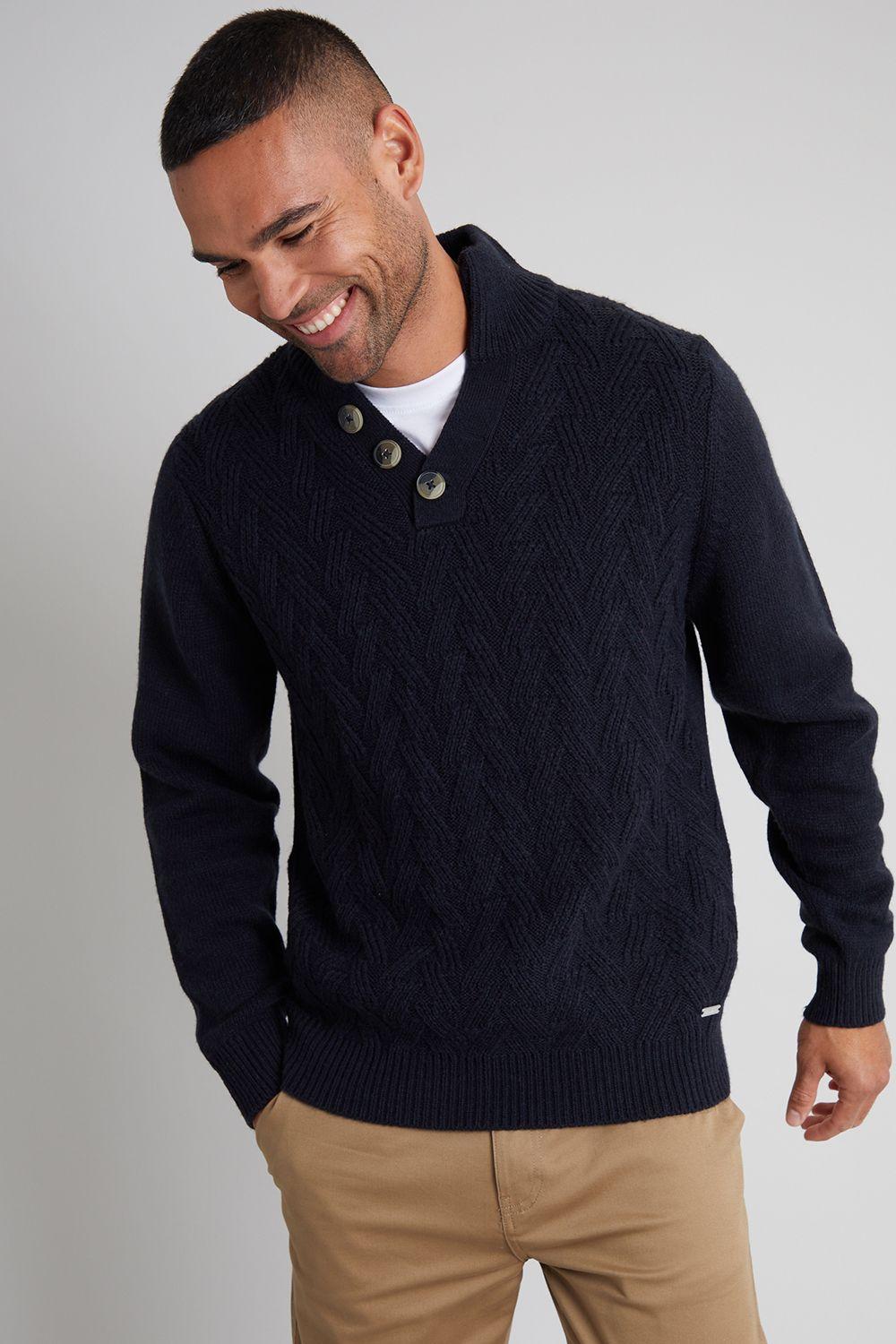 'Cranmere' Button Up Funnel Neck Jumper by THREADBARE