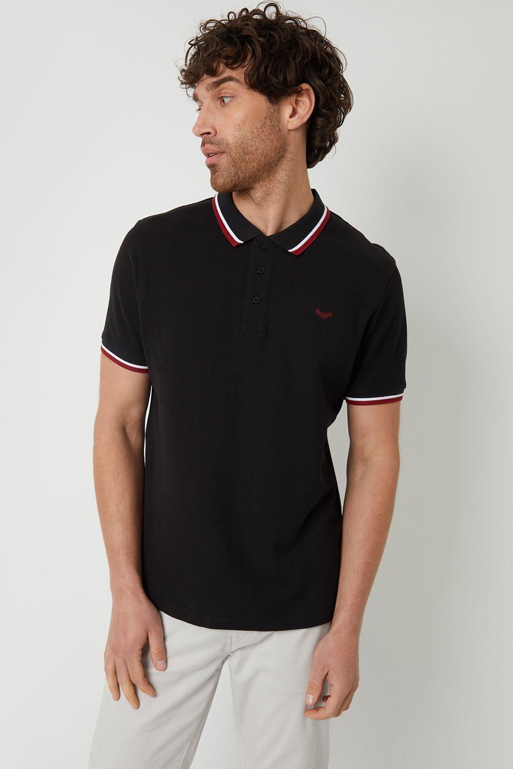 'Dorry' Herringbone Tipping Cotton Pique Polo Shirt by THREADBARE