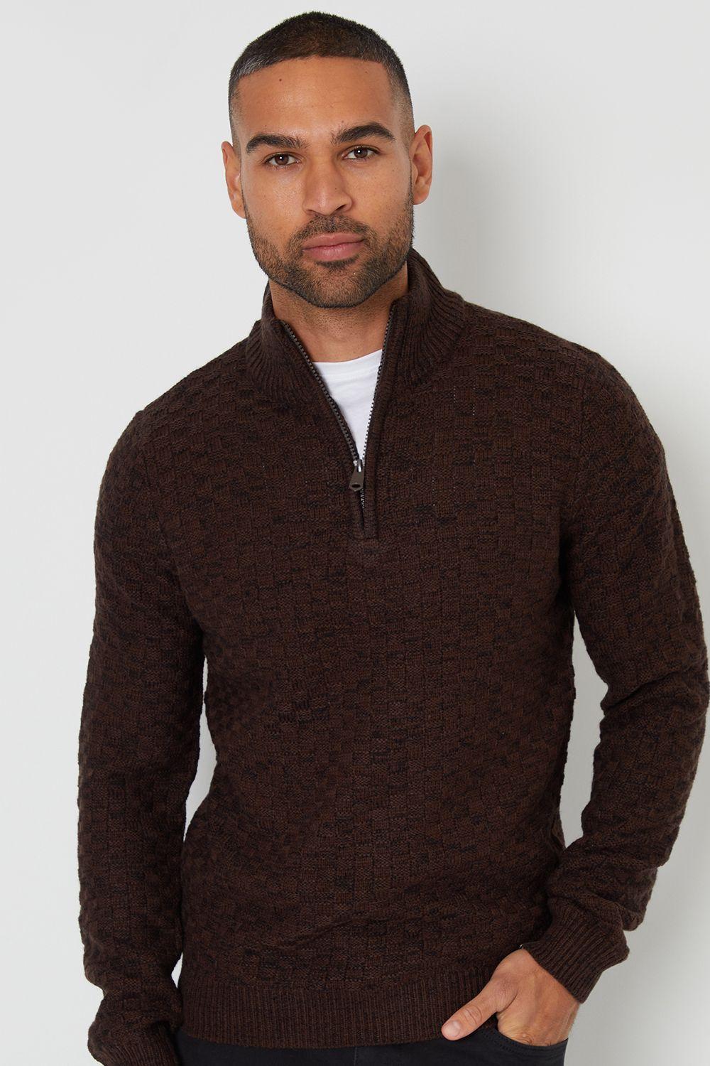 'Eskdale' Textured Quarter Zip Jumper With Wool by THREADBARE