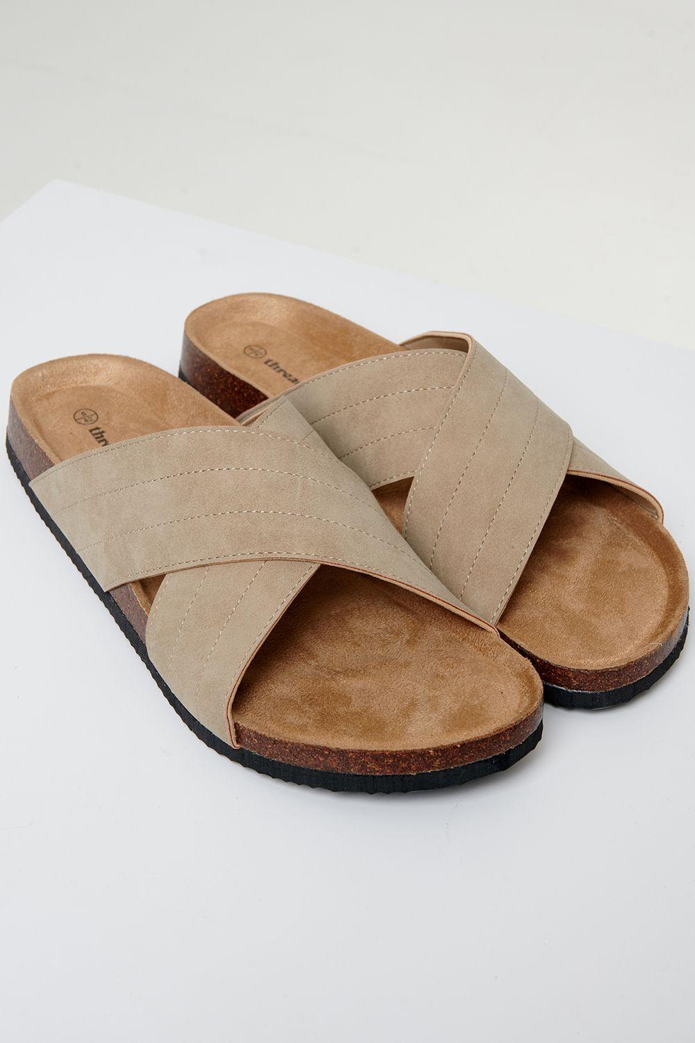 Faux Suede Cross Strap Sandals by THREADBARE