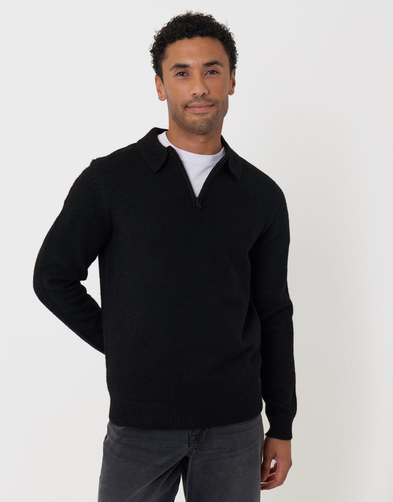Faux Wool Quarter Zip Polo by THREADBARE