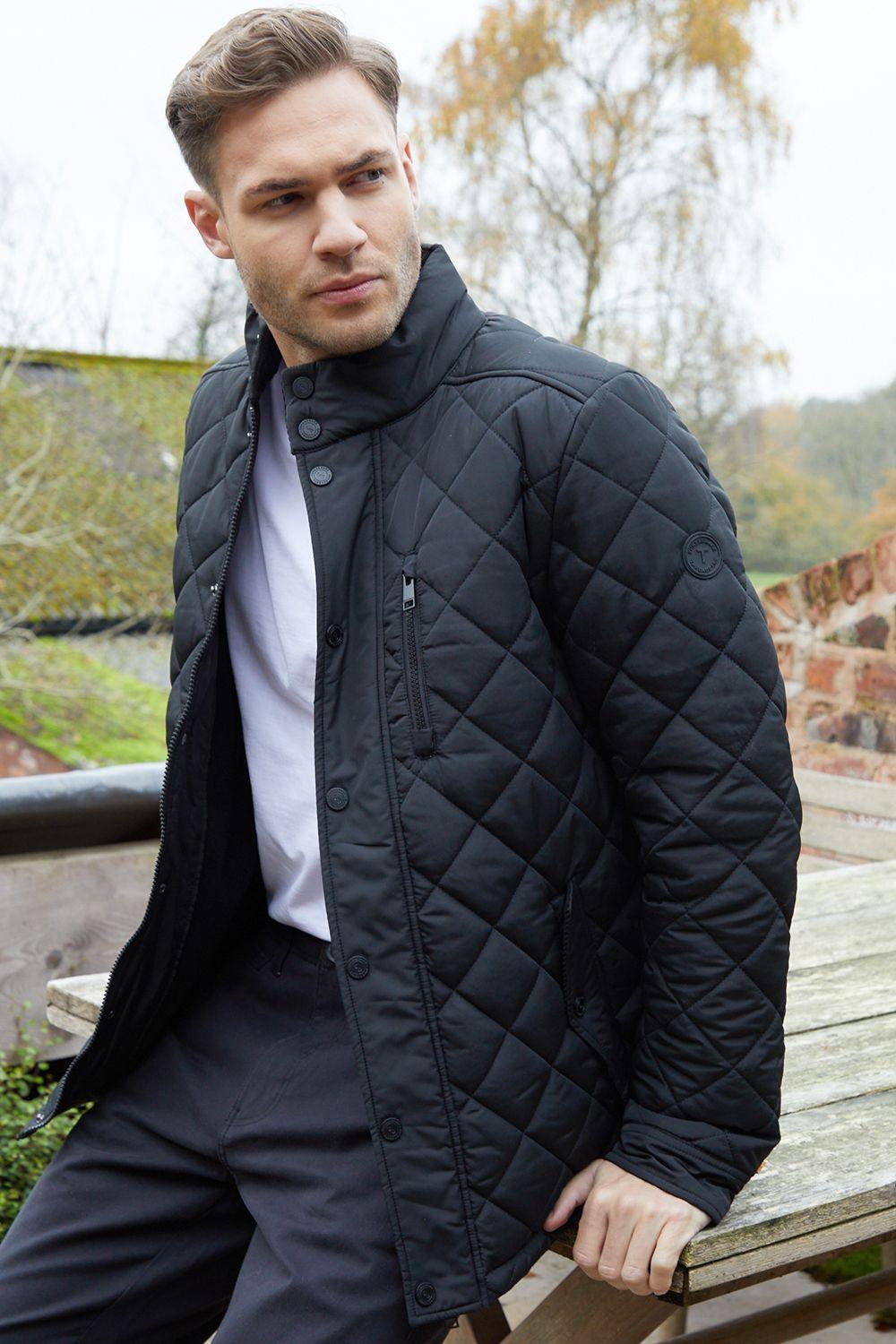 Funnel Neck Diamond Quilted Jacket by THREADBARE