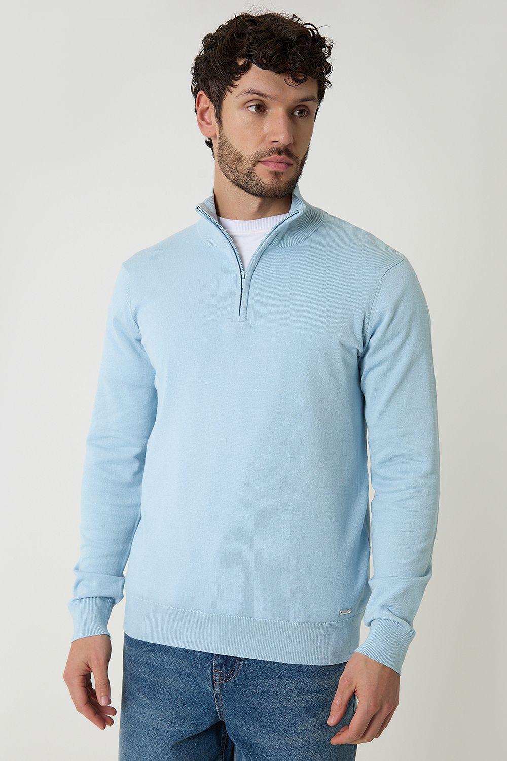 Funnel Neck Quarter Zip Knitted Jumper by THREADBARE