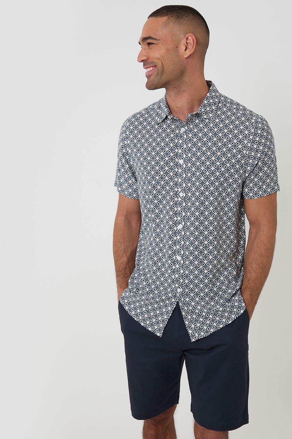 Geometric Print Short Sleeve Shirt by THREADBARE