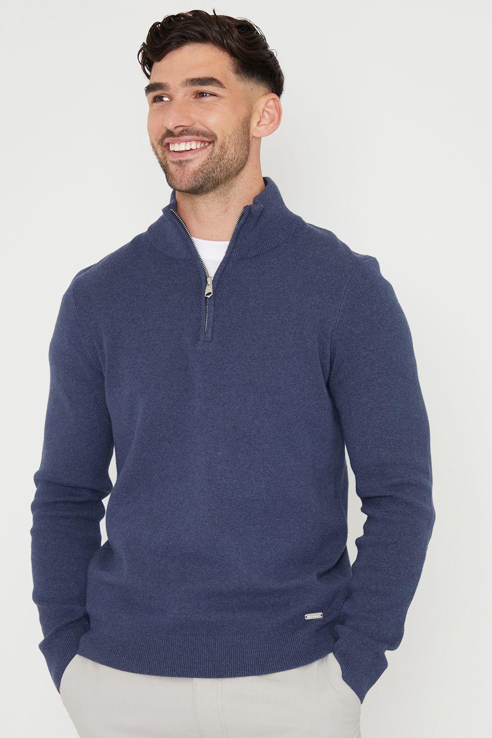 'Hazelbank' Cotton Blend Knitted Quarter Zip Jumper by THREADBARE