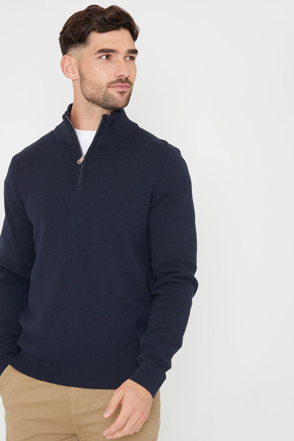 'Hazelbank' Cotton Blend Knitted Quarter Zip Jumper by THREADBARE
