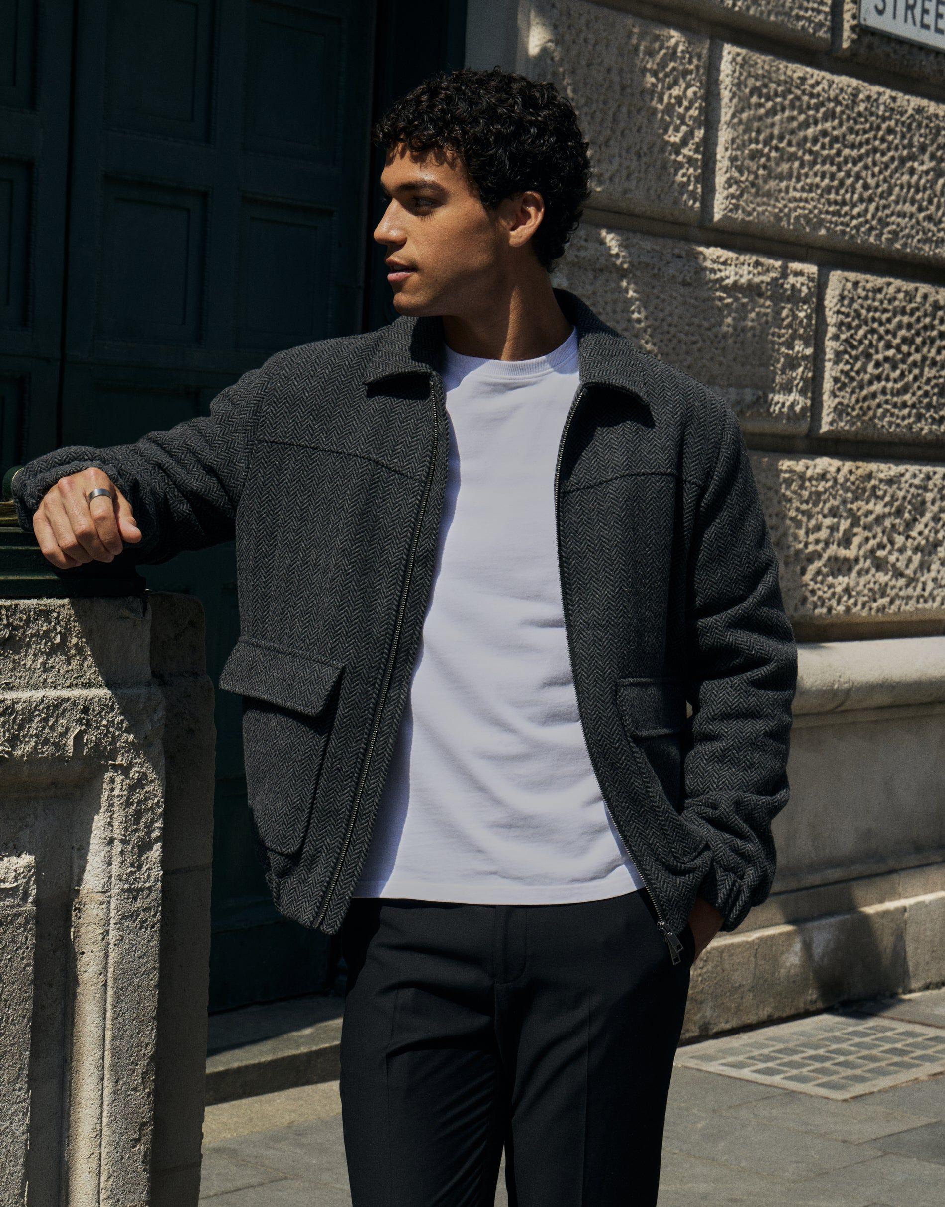 Herringbone Faux Wool Collared Jacket by THREADBARE