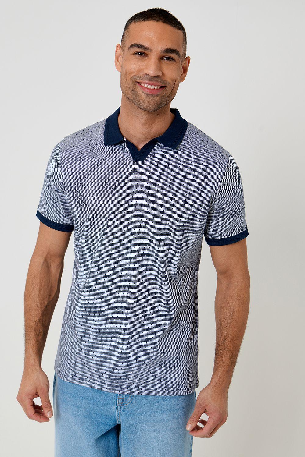 Jacquard Trophy Neck Polo Shirt by THREADBARE