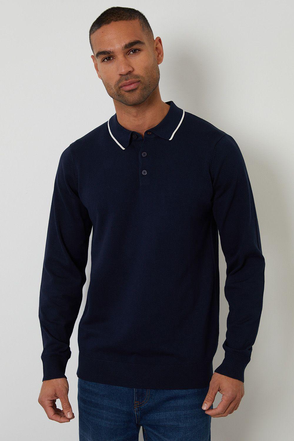 Knitted Long Sleeve Polo Jumper by THREADBARE