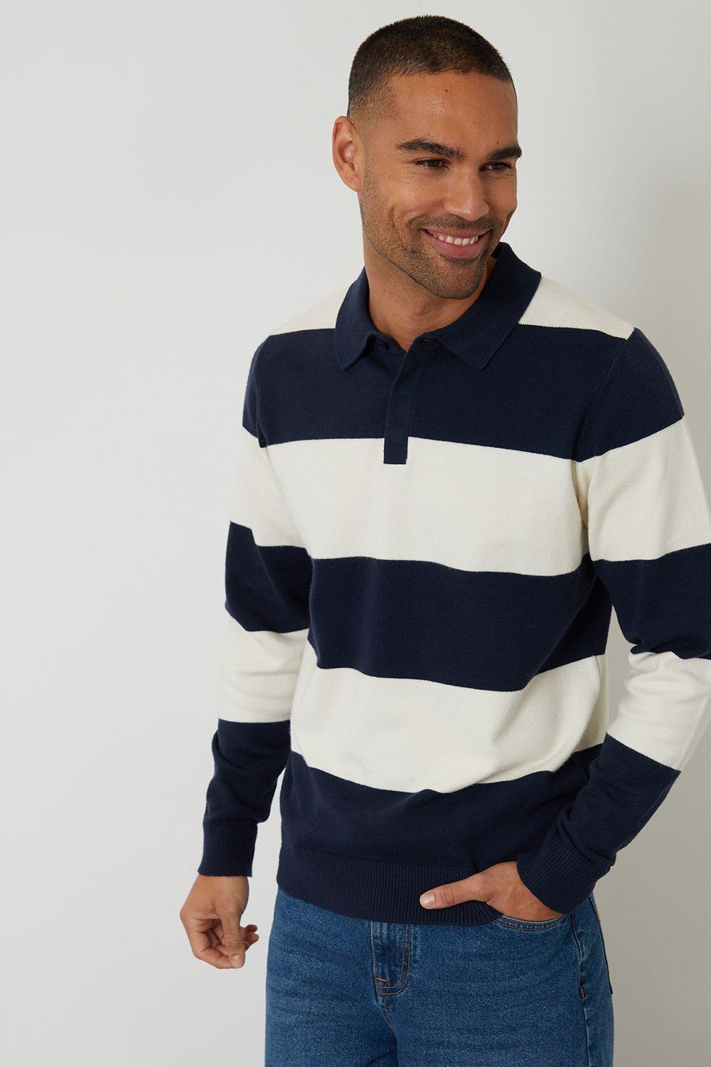 Knitted Long Sleeve Rugby Polo by THREADBARE