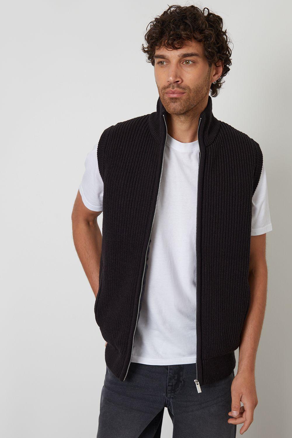 Knitted Quilted Gilet with Ribbed Funnel Neck by THREADBARE
