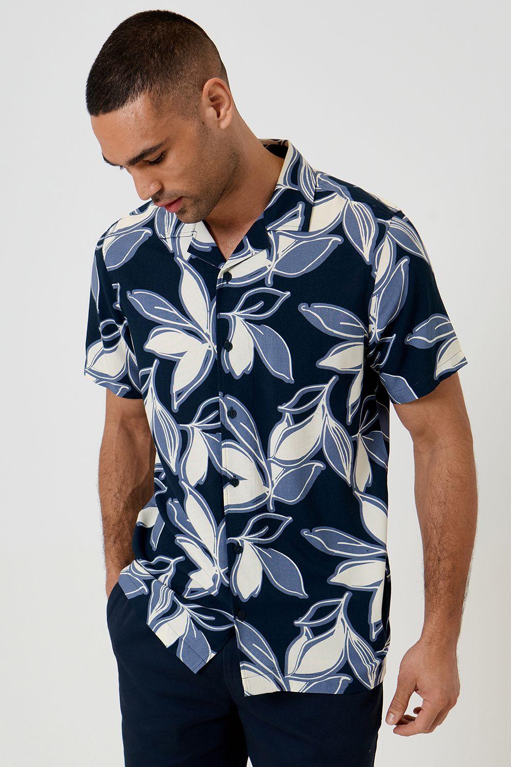 Leaf Print Short Sleeve Shirt by THREADBARE