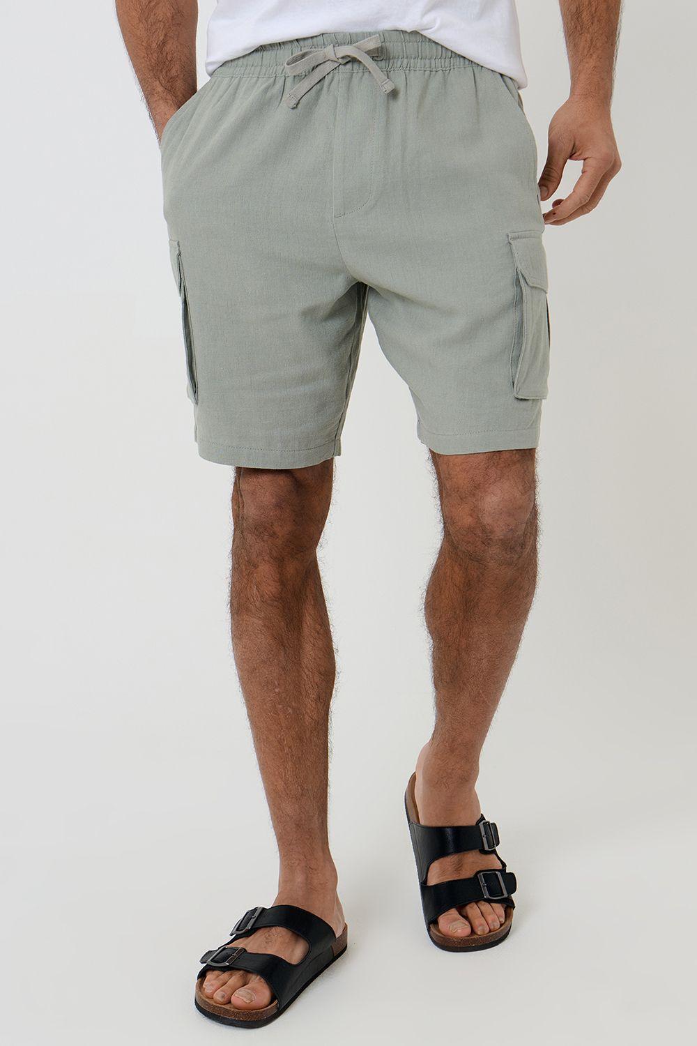 Linen Blend Cargo Shorts by THREADBARE