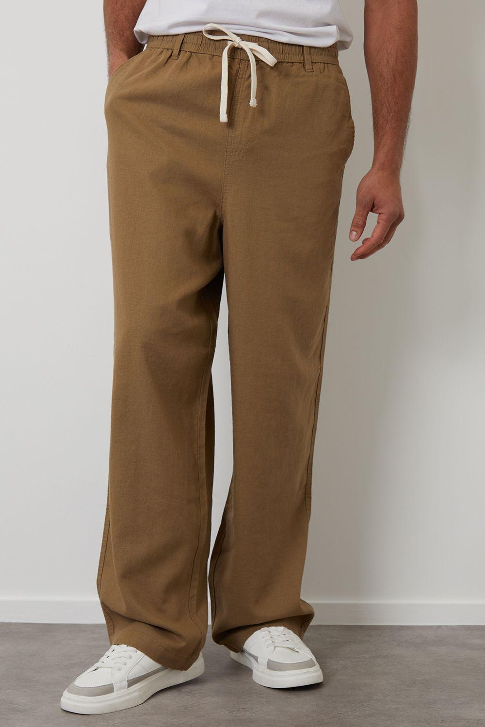 Linen Blend Loose Fit Trousers by THREADBARE