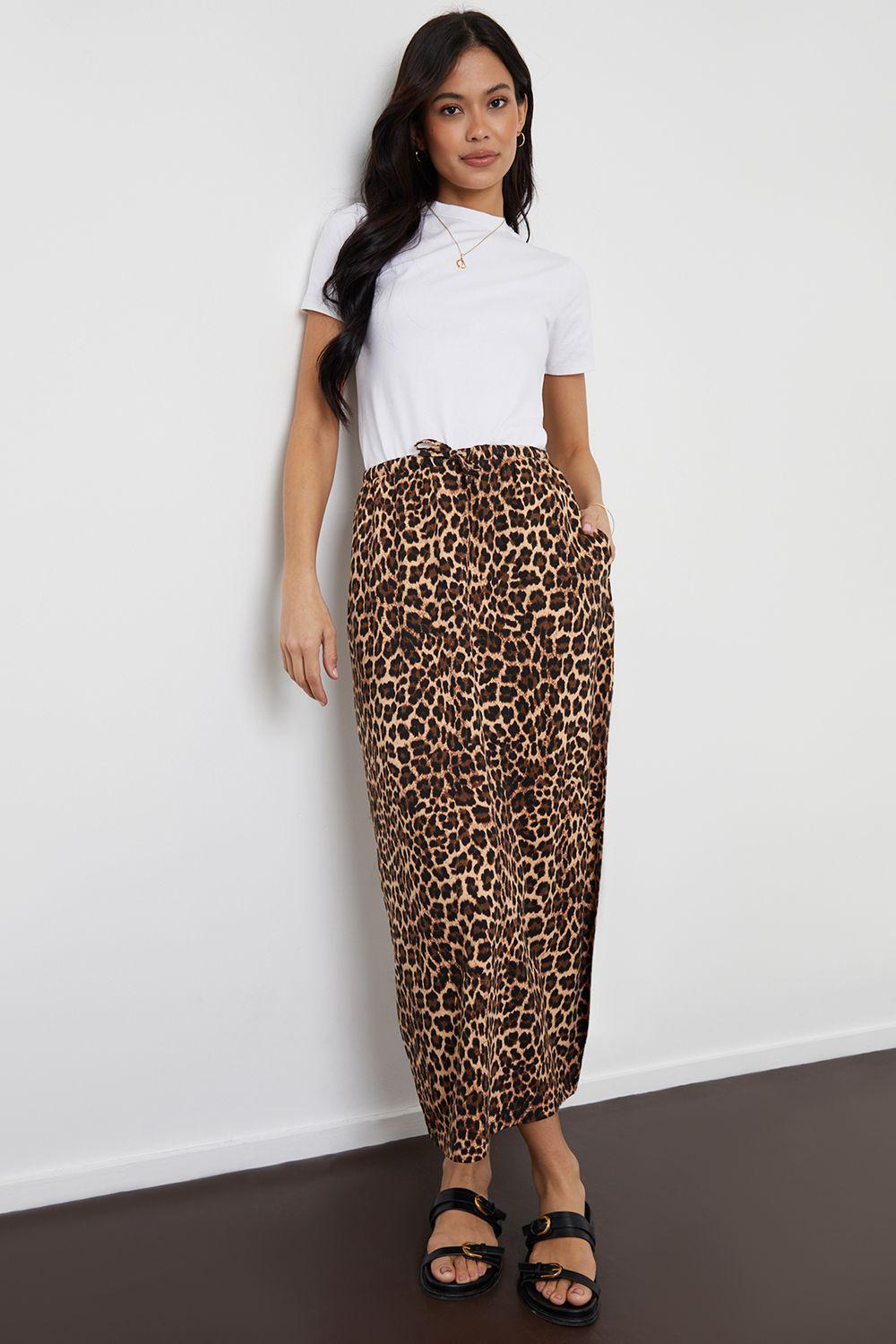 'Midori' Leopard Print Cotton Jersey Midi Skirt with Pockets by THREADBARE