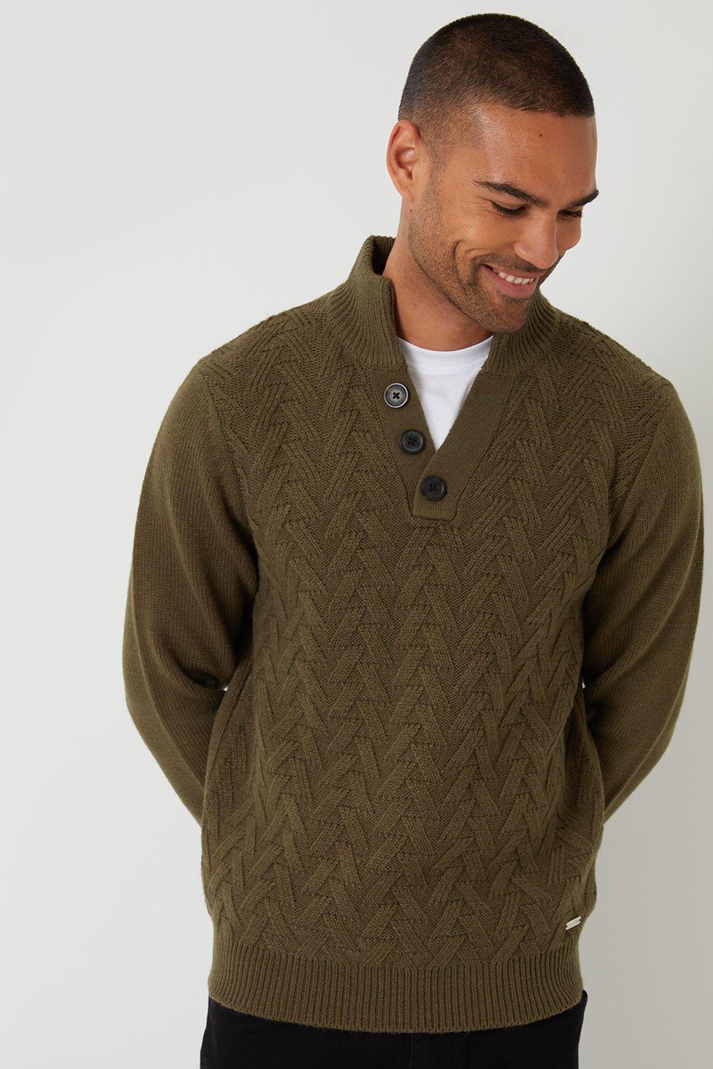 Mock Neck Funnel Neck Cable Knit Jumper by THREADBARE Mock Neck Funnel Neck Cable Knit Jumper by THREADBARE