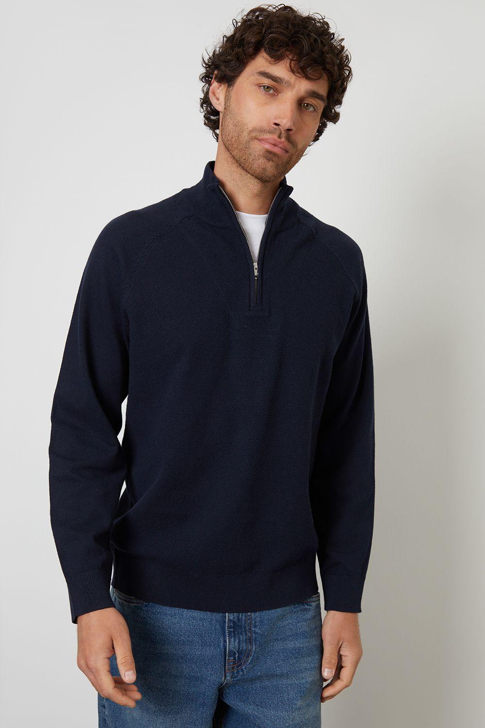 Mock Tee Textured Knit Quarter Zip Jumper by THREADBARE