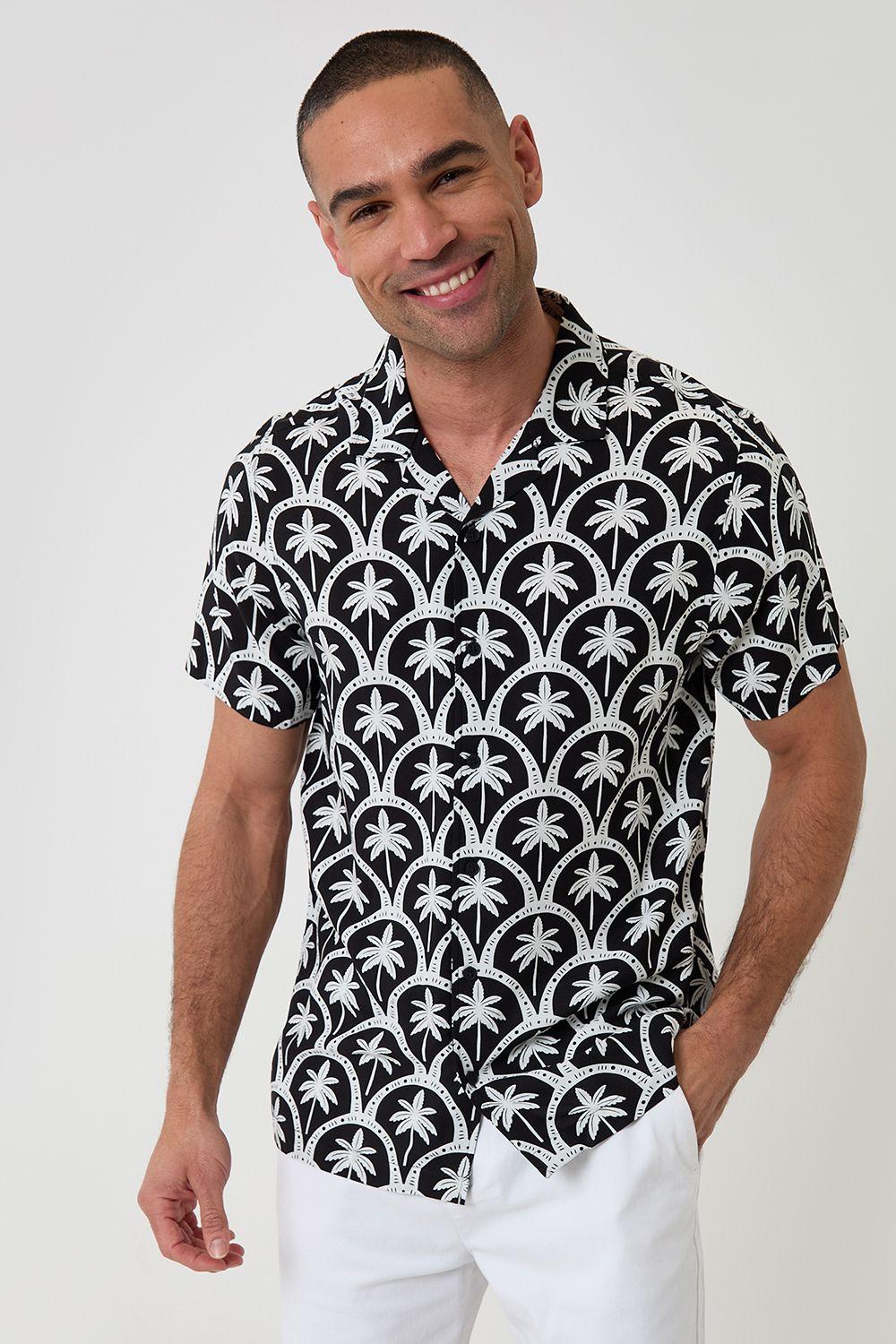 Palm Tree Print Short Sleeve Shirt by THREADBARE