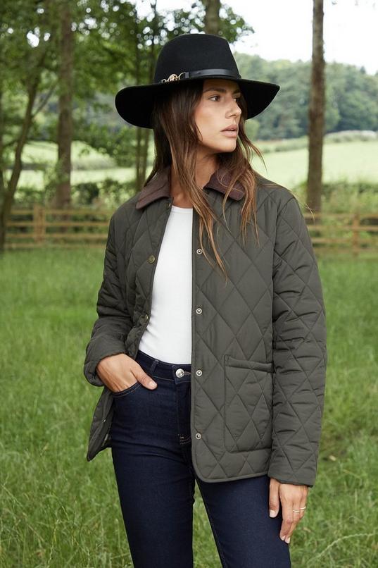 'Pine' Cord Collar Diamond Quilted Jacket by THREADBARE