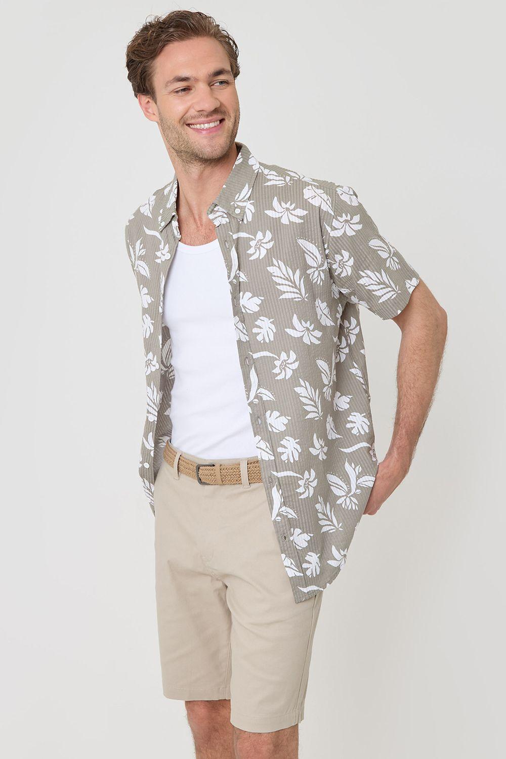 Plant Print Cotton Short Sleeve Shirt by THREADBARE
