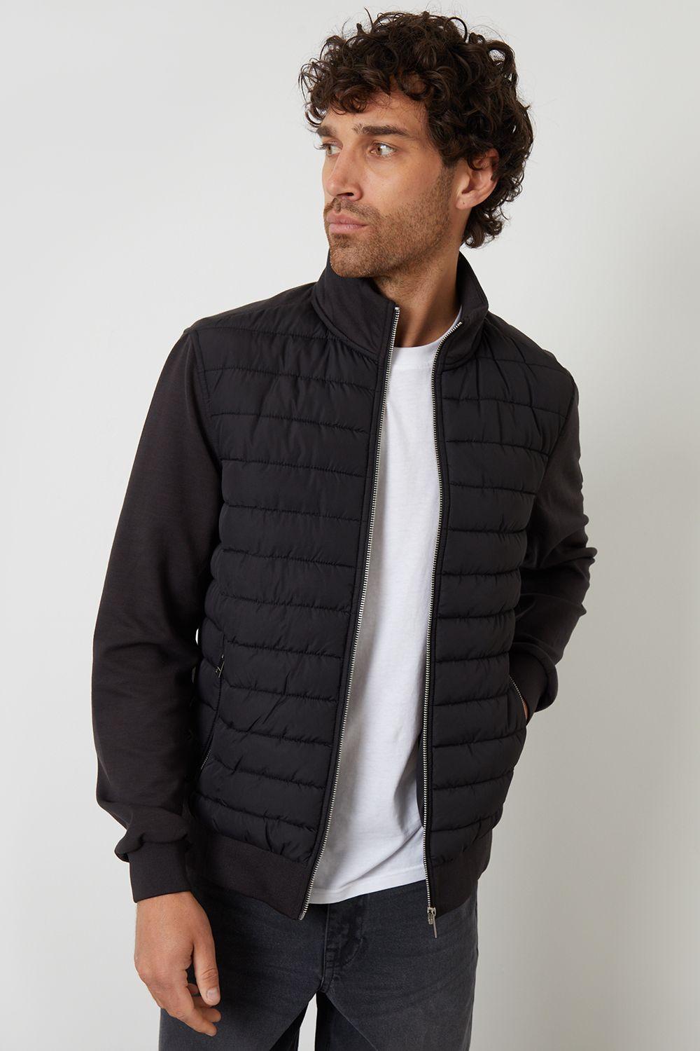 Quilted Hybrid Funnel Neck Jacket by THREADBARE