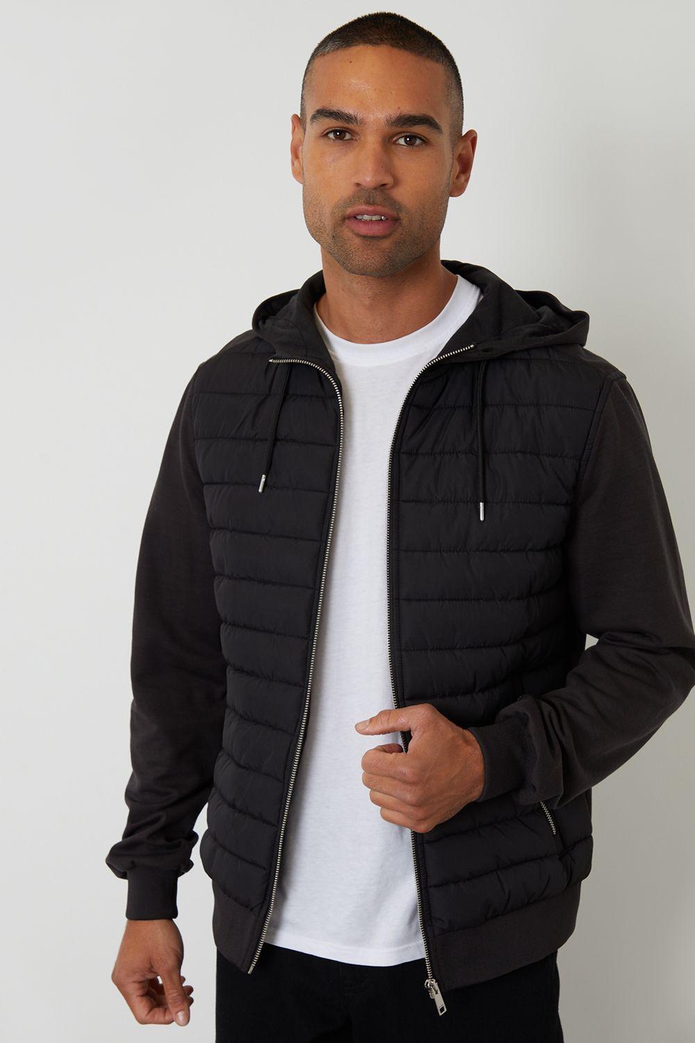 Quilted Hybrid Hooded Jacket by THREADBARE