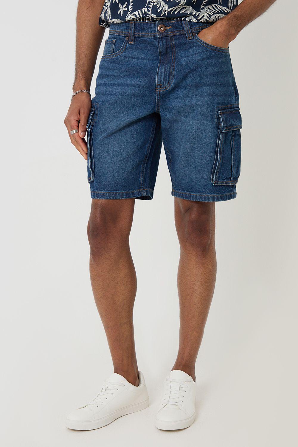 Regular Fit Denim Cargo Shorts by THREADBARE
