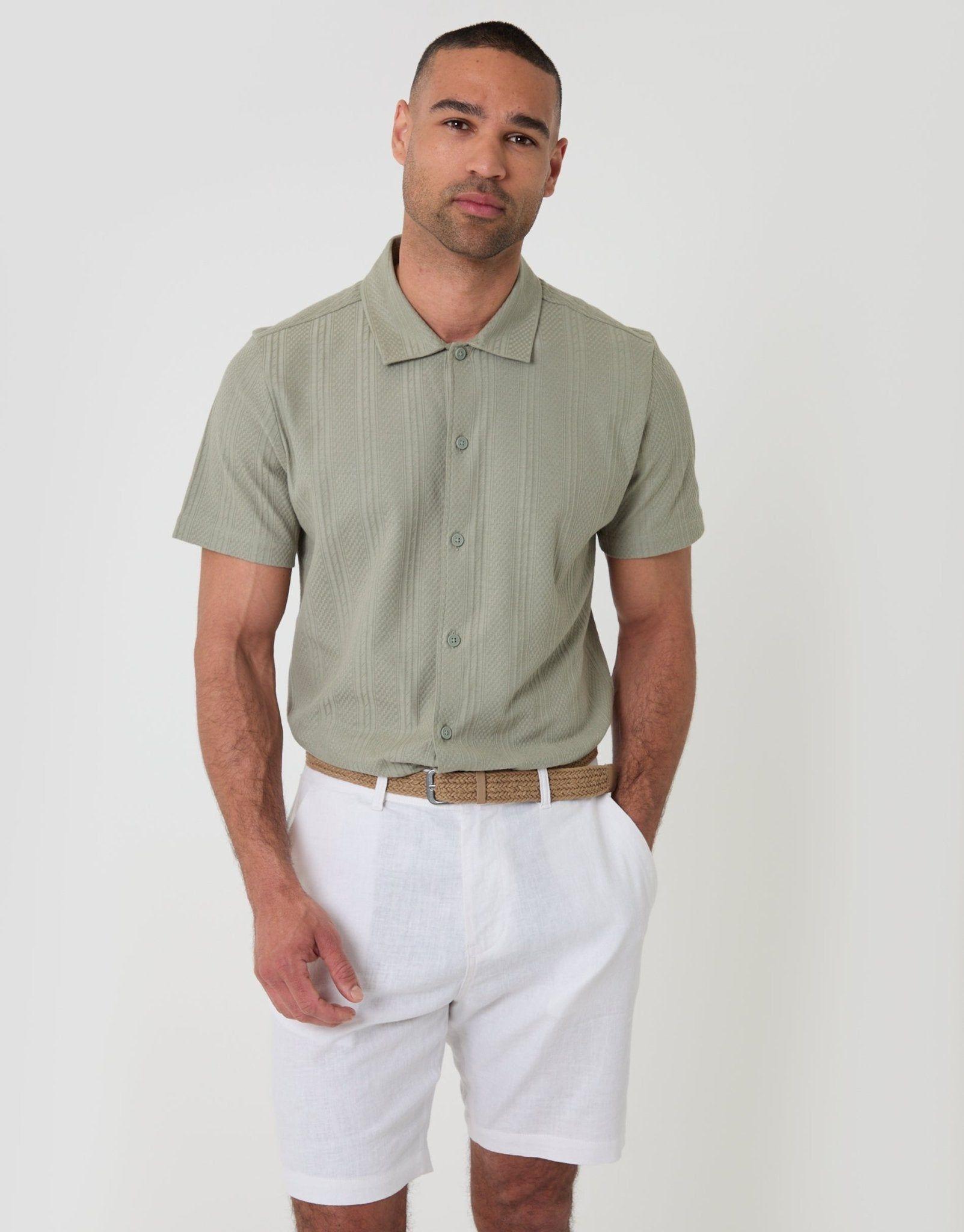 Regular Fit Linen Blend Shorts with Belt by THREADBARE